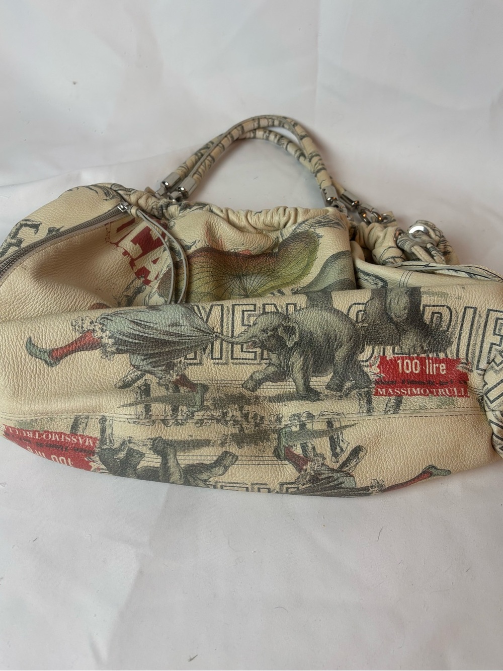 Massimo Trulli Circus Elephant Graphic Print Leather Shoulder Bag Limited Edit - Picture 6 of 11